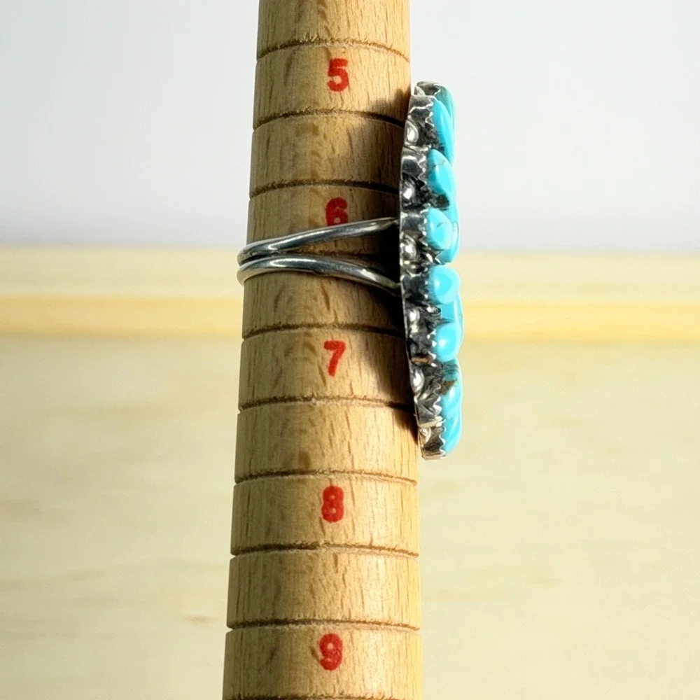 Navajo Turquoise Cluster Ring Rosanna Williams Signed Sterling Silver Southwest
